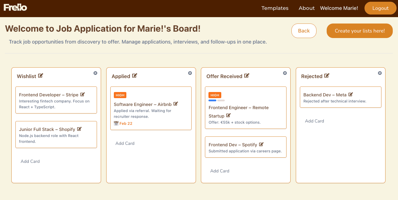 Frello — Kanban Board screenshot
